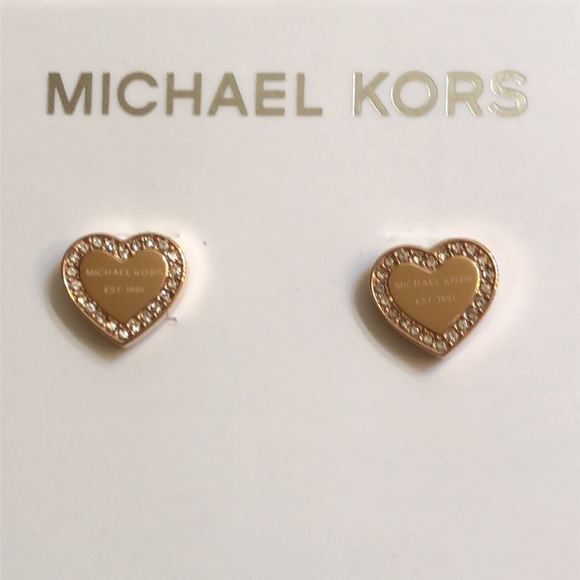 Michael Kors Rose Gold Plated Stainless Steel Crystal Heart Stud Earrings NWT - Picture 13 of 16
